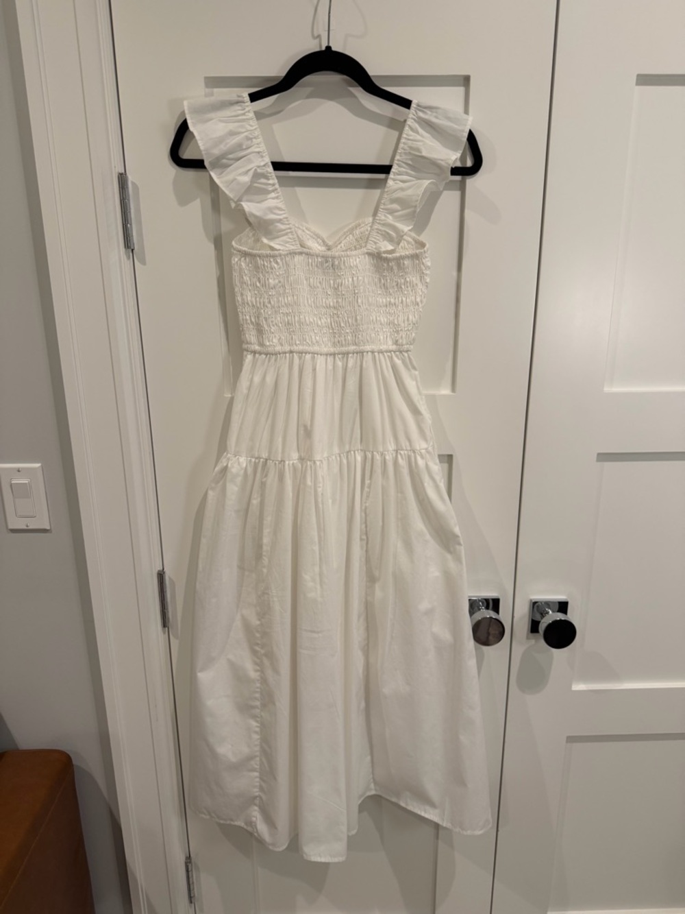 Abercrombie | White Smocked Ruffle Strap Midi Dress - Picture 5 of 10